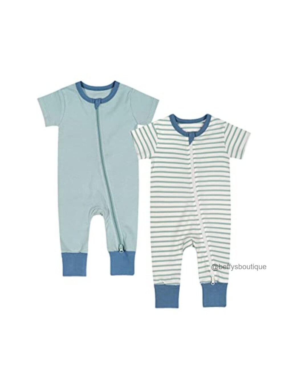 Toddler 2-Pack Cotton Pajamas Romper, Two-Way Zipper, Short Sleeve
